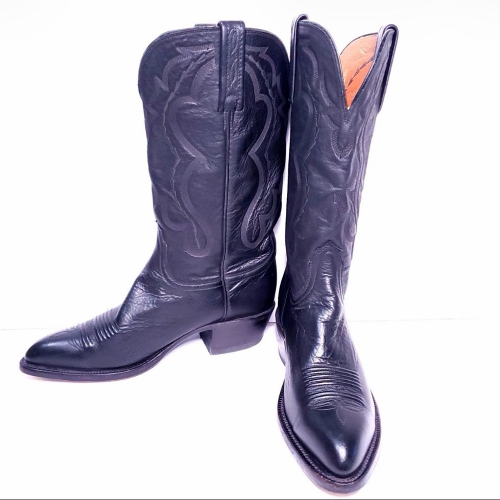 LUCCHESE 2000 WOMENS LONESTAR BLACK COWBOY BOOTS ALL LEATHER 8.5